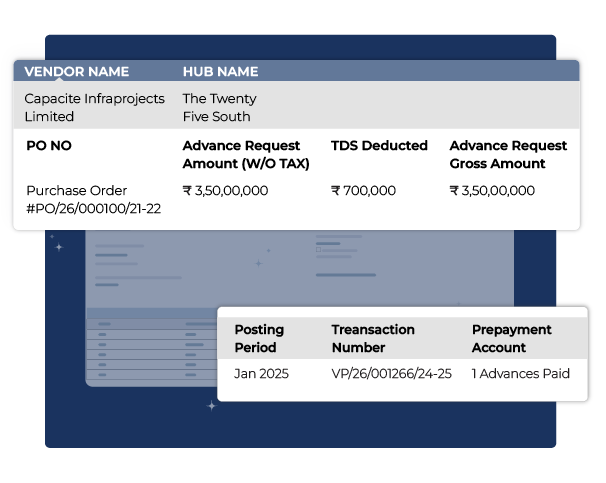 Advance payment tracking in construction contract management software for real estate and subcontractor management.