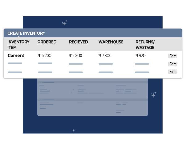 Construction ERP inventory cycle management covering procurement, storage, issuing, and final consumption of building materials