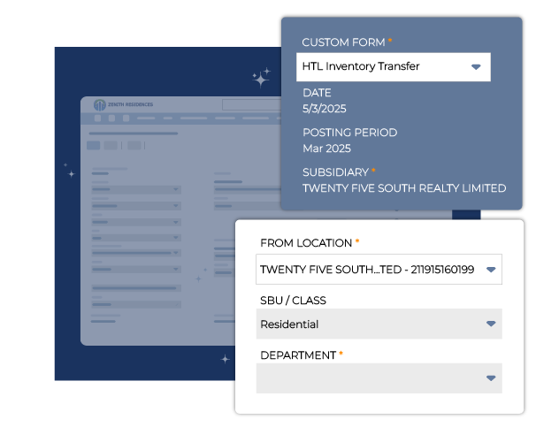 Real estate ERP multi-warehouse inventory management system for construction materials across multiple sites and warehouses