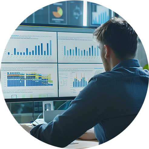 Business intelligence process illustrating data integration from Oracle ERP and intuitive dashboards empowering teams with clear insights.